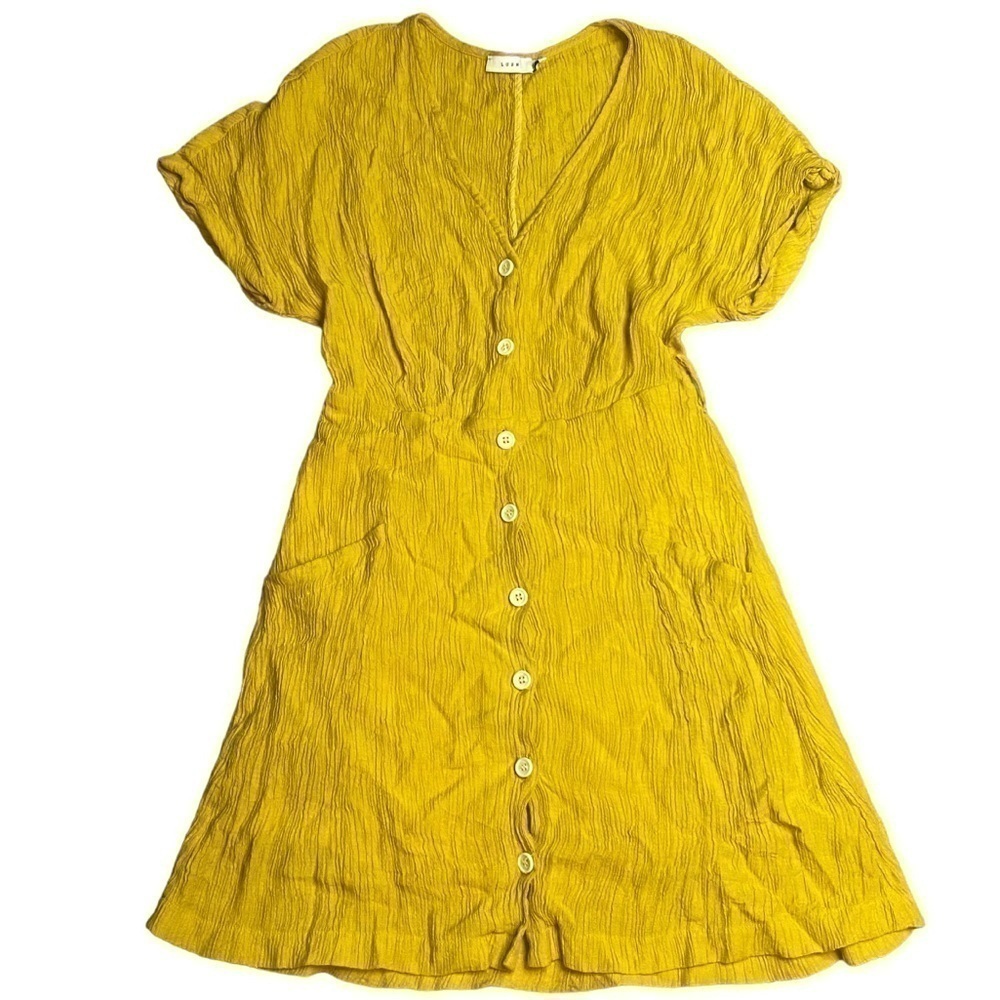 SUMMER LUSH YELLOW BUTTON FRONT MINI DRESS SIZE MEDIUM